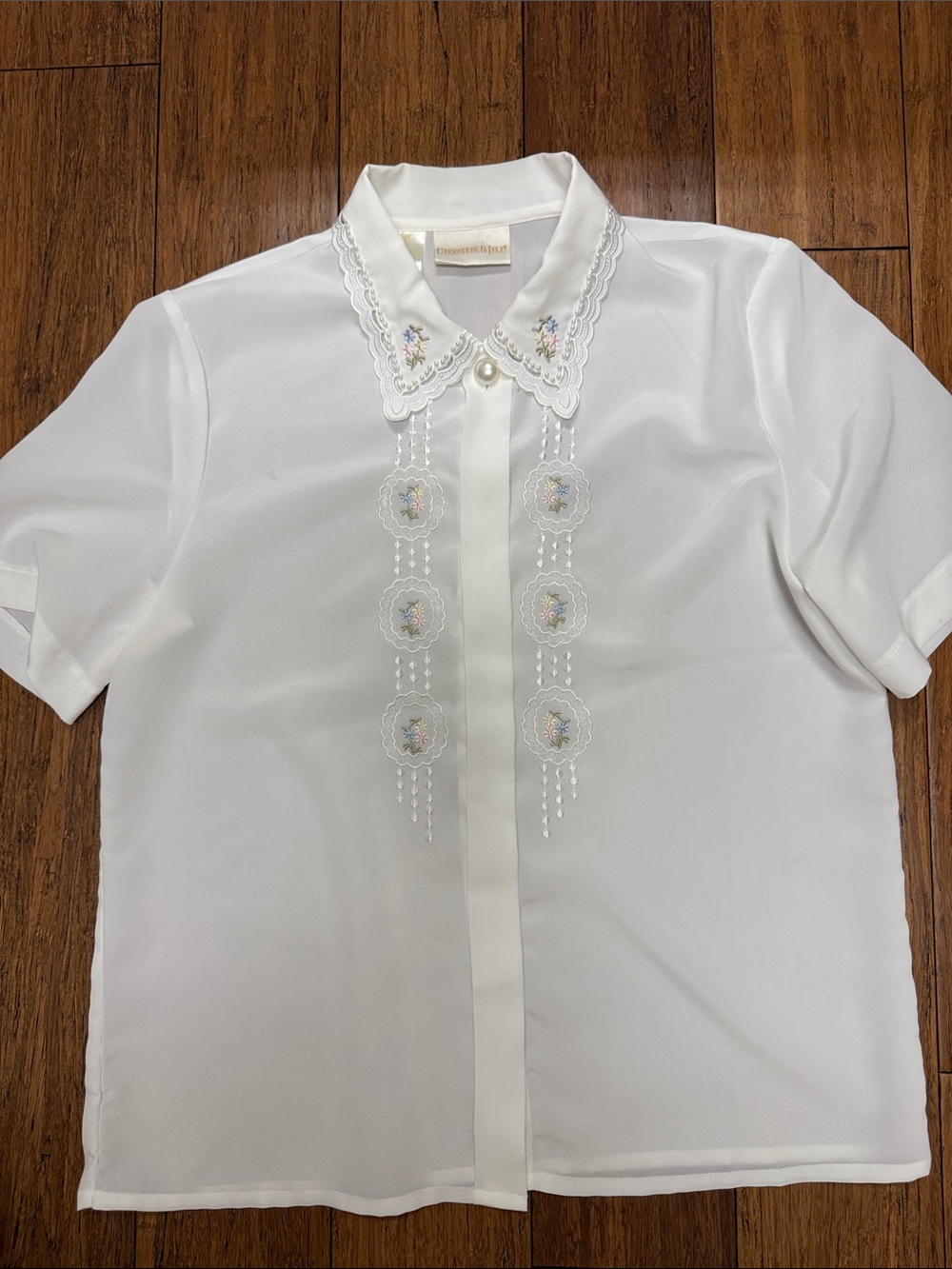 Christie & Jill Embroidered Blouse with Scalloped Collar